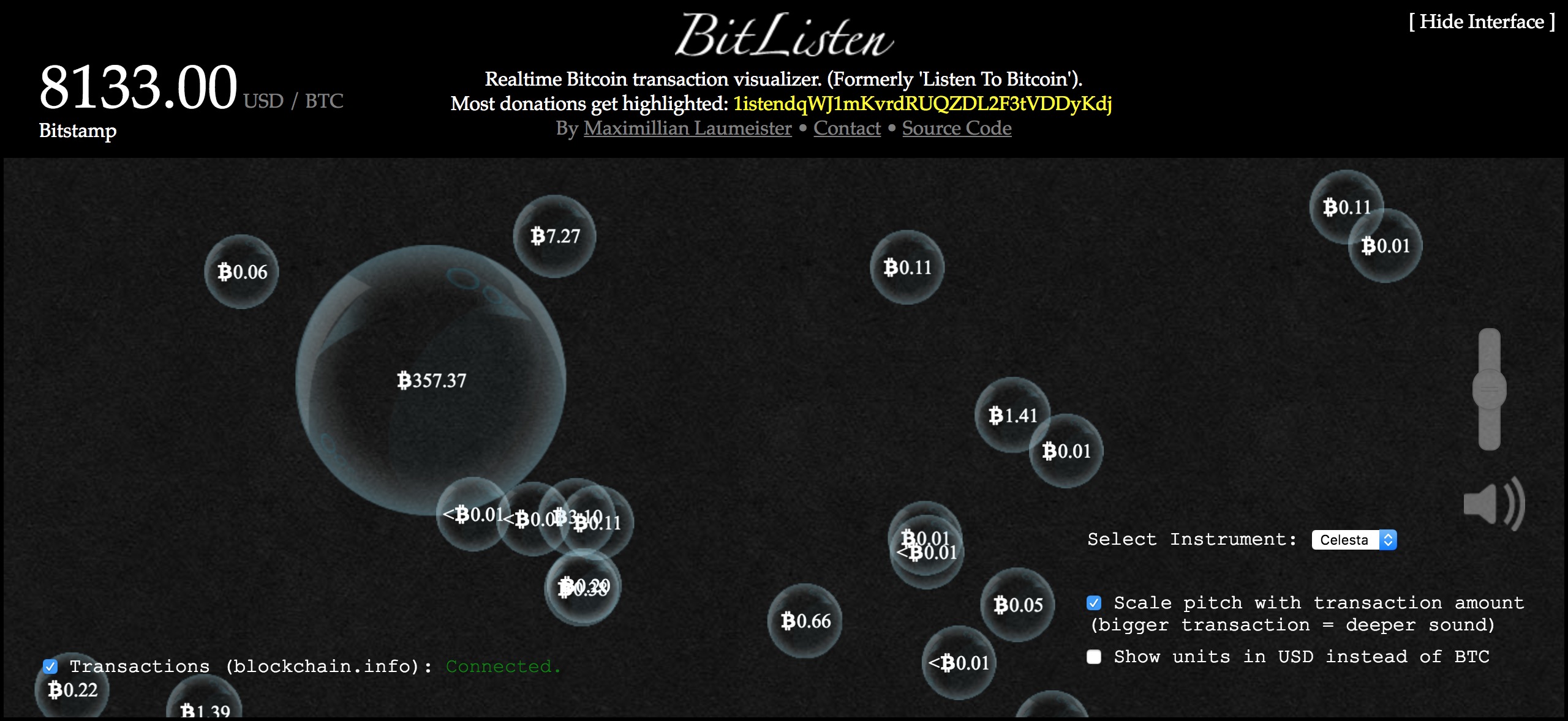 Realtime Bitcoin transaction visualizer